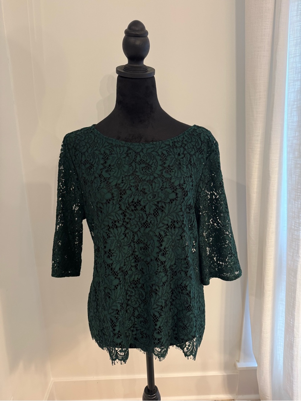 Karen Kane Emerald Green Floral Lace Blouse Top Size XL